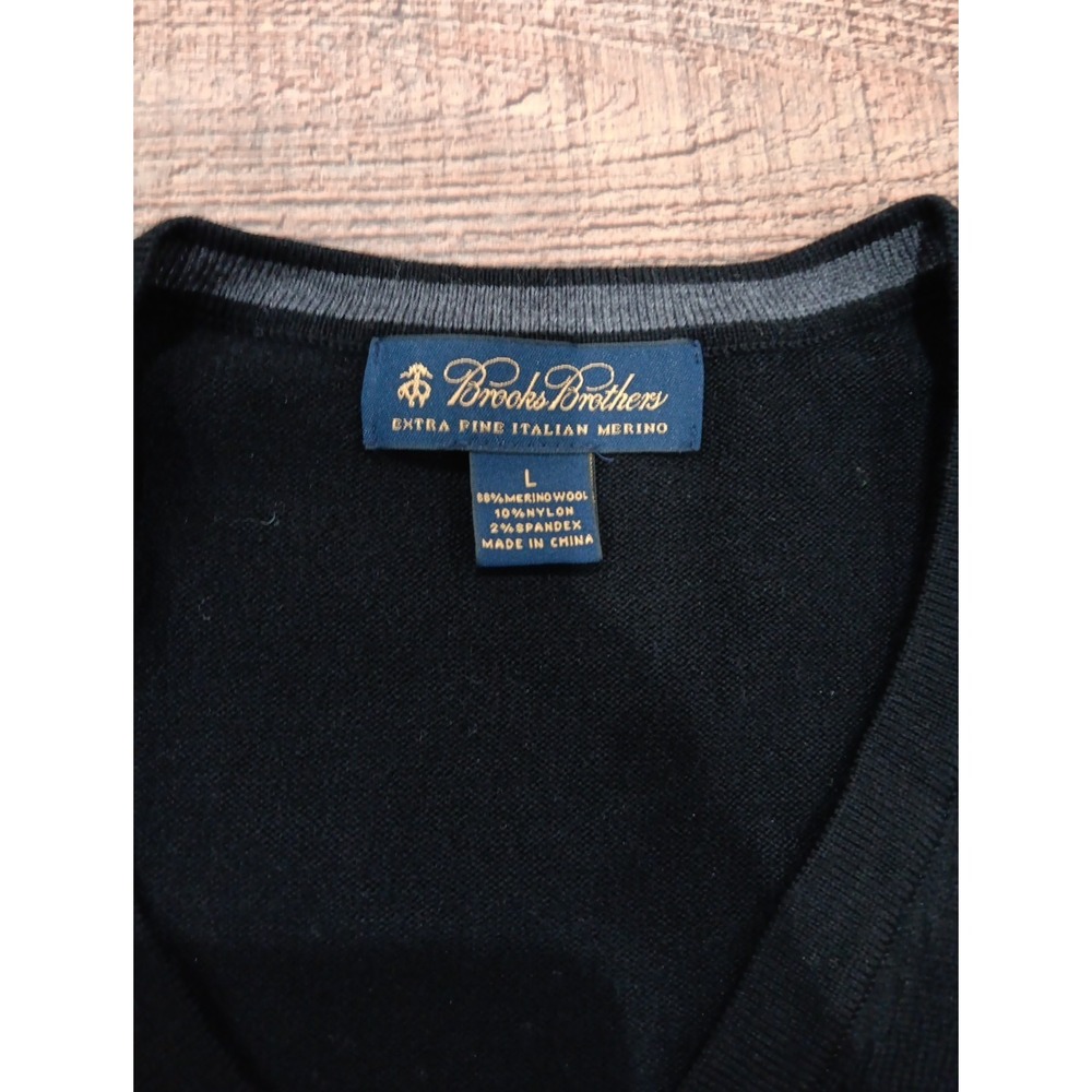 Brooks Brothers Sweater‎ Black V Neck Fine Italian Merino Wool Sz L 2635